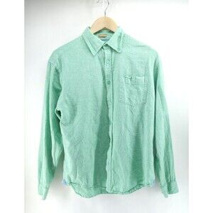 Bruno Shirt Mens Medium Washable‎ Linen Casual Button Down Green Long Sleeve